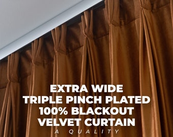 Extra Wide 100% Blackout Lined Triple Pinch Pleated Velvet Curtains , 31 Colors , Rod Pocket & Multifunctional Tape Curtain Track