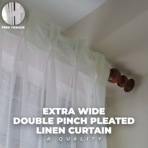 Extra Wide Double Pinch Pleated Linen Curtains , 3 Colors , Free Tiebacks , Rod Pocket , Hook And Ring , Back Tab , For Curtain Track