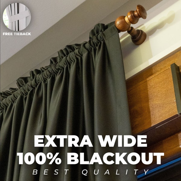 Extra Wide 100% Blackout Curtains , 42 Colors , Free Tiebacks , Rod Pocket , Grommet & Multifunctional Tape Curtain Track
