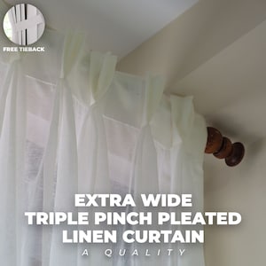 Extra Wide Triple Pinch Pleated Linen Curtains , 3 Colors , Free Tiebacks , Rod Pocket , Hook And Ring , Back Tab, For Curtain Track