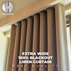 Extra Wide 100% Blackout Lined Linen Curtains , 26 Colors , Free Tiebacks , Rod Pocket , Grommet , Hook And Ring ,Back Tab,For Curtain Track