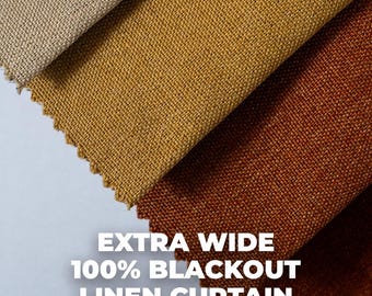 Extra breiter, 100 % blickdichter, gefütterter Leinen-Vorhang im neutralen Landhausstil für Schlaf- und Wohnzimmer, mit Stangentasche, Ösen, Schlaufen, Haken und Ringen.
