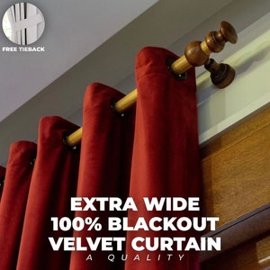 Extra Wide 100% Blackout Lined Velvet Curtains , 31 Colors , Free Tiebacks , Rod Pocket , Grommet ,Hook And Ring ,Back Tab,For Curtain Track