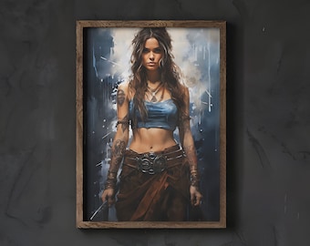 Celtic Warrior female painting, Female Warrior Digital Art Series, Instant Download, Watercolour Painting, Assassin, Illustration, Woman art