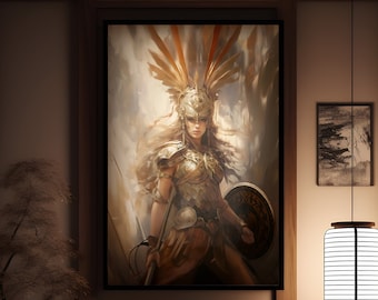 Warrior Athena descend painting, Female Warrior Digital Art Series, Instant Download, Watercolour Painting, Illustration, Woman art, Goddess