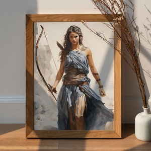 Artemis goddess of the hunt painting, Female Warrior Digital Art Series, Instant Download, Watercolour Painting, Illustration, Woman art