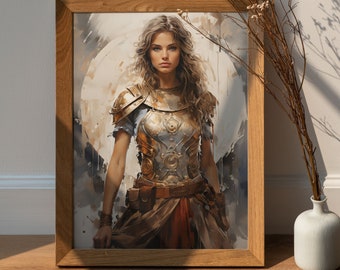 Roman female scout watercolour poster, Female Warrior Digital Art Series, Instant Download, Watercolour Painting, Illustration, Woman art