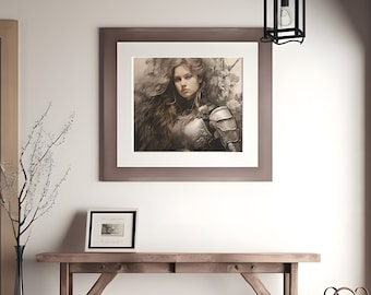 Female Knight warrior, Female Warrior Digital Art Series, Instant Download, Sketch, Woman Warrior, Illustration, Poster