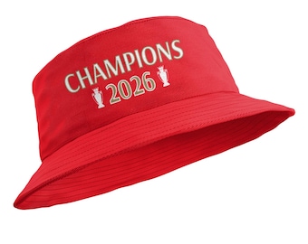 CHAMPIONS Premier League 2026 Gorro de pesca tipo cubo rojo de verano - Tallas para adultos y niños