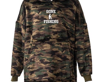 DE PESCA - ANGLING Manta con capucha de forro polar extragrande con estampado de camuflaje - Camuflaje - Calidad Premium