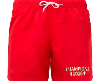 Pantalones cortos de natación y gimnasio rojos de la Premier League de los campeones de 2026 - Tallas S/M/L/XL/XXL