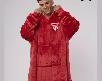 SUNDERLAND Ha'way the Lads Crest Badge Oversized Hoodie Blanket Fleece Sherpa Hooded Adult Unisex Fan Gift Birthday Christmas -Red
