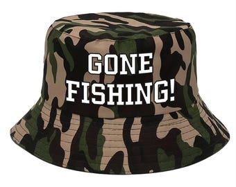 GONE FISHING Estampado Pesca Verano - Sombrero de Pesca tipo Cubo - Camuflaje