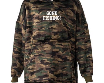 DE PESCA - ANGLING Manta con capucha de forro polar extragrande con estampado de camuflaje - Camuflaje - Calidad Premium