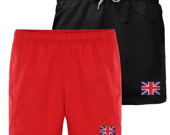 Bañador corto con estampado de la Union Jack del Reino Unido - Estampado estilo pintura - Negro y rojo - Todas las tallas - Deportes, gimnasio, natación