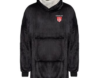 SUNDERLAND Ha'way the Lads Crest Badge Oversized Hoodie Blanket Fleece Sherpa Hooded Adult Unisex Fan Gift Birthday Christmas Black