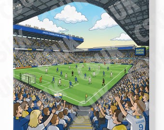 Printed Leeds illustration artwork -Wall Art Elland Road - united - whites - wall hanging canvas - made to order