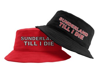 Sombrero de verano tipo cubo con estampado "Sunderland Till I Die" - Rojo y negro - Tallas para adultos y niños