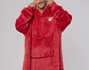 GOONER ARSENAL RED Oodie Snoodie Style Fleece Oversized Hoodie Blanket Adult