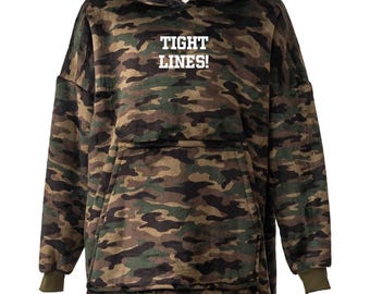 TIGHT LINES - FISHING Sudadera con capucha de forro polar extragrande con estampado de camuflaje - Camuflaje - Calidad Premium