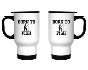 Taza térmica BORN TO FISH de acero inoxidable de primera calidad, aislada para té y café - Para exteriores