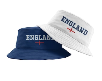 ENGLAND Football Euros World Cup St Georges Flag - Bucket Fishing Hat - White