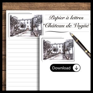 Château de Vogüé (Ardèche) letter paper to print. Two A4 models included: With and without lines (PDF+JPG) + A4 PDF reverse lines model.