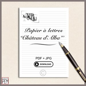 "Chateau d'Alba" letter paper. Ready-to-print template. 2 A4 formats included: with and without lines (PDF+JPG) + PDF back lines.