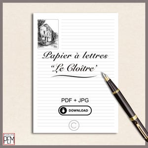 Papelería “El Claustro”. Modelo listo para imprimir. Se incluyen 2 formatos A4: con y sin líneas (PDF+JPG) + líneas en el reverso del PDF.