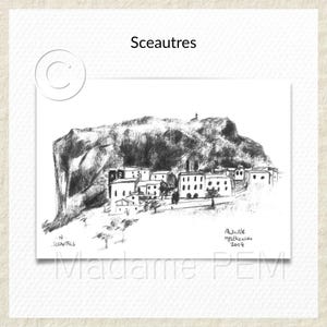 Sceautres (village d'Ardèche) - 3 tailles - Illustration - A IMPRIMER- Téléchargement instantané.