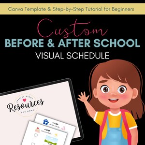 Canva-sjabloon voor visueel schema in 4 stappen: routine voor en na school MET Canva-tutorial