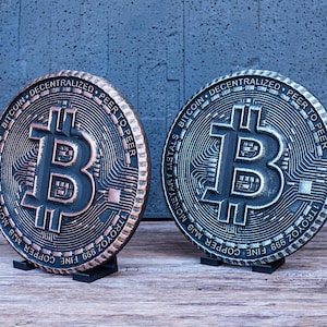 Insegna blockchain Bitcoin. Decorazione murale 3D. Ethereum ETH, Dogecoin DOGE e altri su richiesta. Diverse dimensioni, da parete, da tavolo, da scaffale.