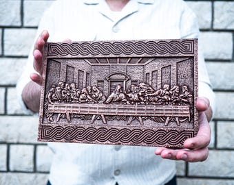 Jesus Last Supper relief carving. 3d wall art decor. Catholic Christian home wall plaque. Religion faith artwork. Bible, faith, home gift.