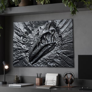 Pterodactyl skull Fossil carving. 3D relief. Prehistoric Wall art. Many Sizes and Colors Available.
