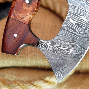 Handmade Damascus Ulu Knife.Alaskan Mezzaluna Ulu Knife, Salad Veggies Rocker Chopper Slicer Cutter.Anniversary Birthday Christmas Gift image 4