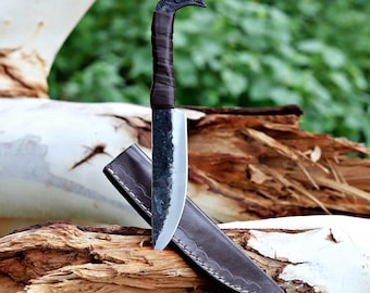Hand Forged Wolf Head Viking Knife: Medieval Seax Style, Full Tang