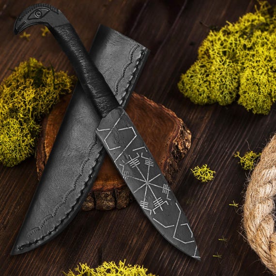 Hand Forged Full Tang Viking Knife With Sheath.Fixed Blade Hunting Knife For Camping & Survival .Christmas Birthday Gift For Him