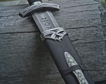 Handmade Damascus Steel Viking Sword with Scabbard – Collectible Medieval Replica, 36” Real LARP  sword.Anniversary Christmas Wedding Gift