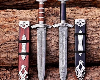 Handmade Damascus Steel Viking Sword Set with Scabbard – Collectible Medieval Replica, 36” .Anniversary Christmas Wedding Gift For Men