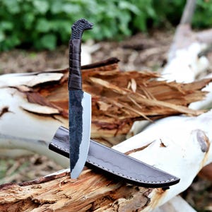 Hand Forged Wolf Head Viking Knife: Medieval Seax Style, Full Tang