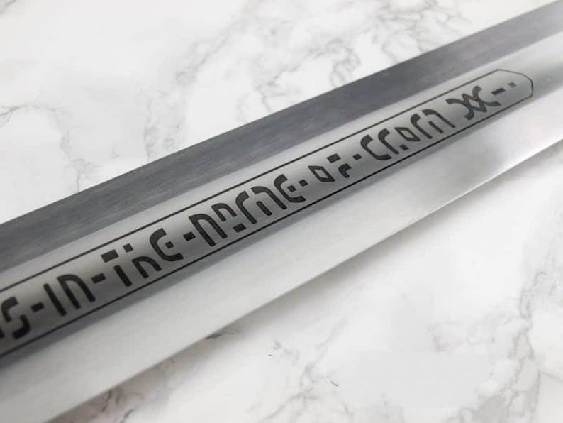 Handgefertigtes Wikingerschwert-Set aus Damaszenerstahl mit Scheide – Sammlerstück, mittelalterliche Replik, 91 cm. Ideales Geschenk für Männer, z. B. zum Jahrestag, zu Weihnachten oder zur Hochzeit. Bild 13