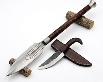 Handmade Carbon Steel Viking Spear Sword with Sheath.Custom Medeival Norse Functional Spear.Christmas Anniversary Gift for Men / Him