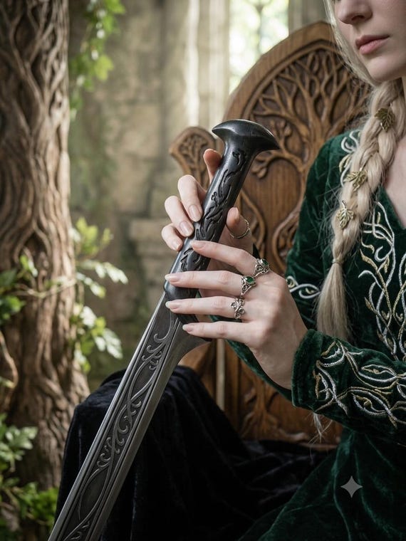 Elven Sword with Wall Mount, Handmade Fantasy Sword, Elf Warrior Blade, Medieval Sword Replica, Cosplay LARP Prop, Wall Display Stand