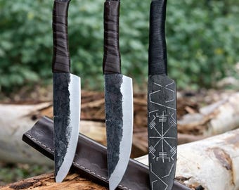 Pack of 3 Hand Forged Full Tang Viking Knife With Sheath.Fixed Blade Hunting Knife For Camping & Survival Christmas Birthday Gift For Him