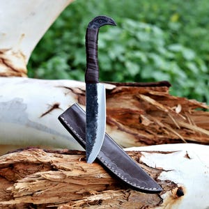 Hand Forged Wolf Head Viking Knife: Medieval Seax Style, Full Tang.