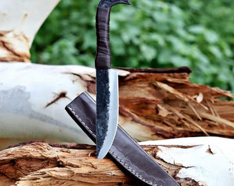Hand Forged Wolf Head Viking Knife: Medieval Seax Style, Full Tang.