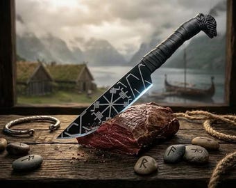 Hand Forged Full Tang Viking Knife With Sheath.Fixed Blade Hunting Knife For Camping & Survival .Christmas Birthday Gift For Him