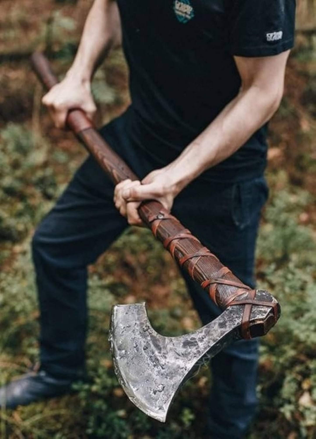 Handmade Carbon Steel Axe with Rosewood Handle and Leather Wrap - for