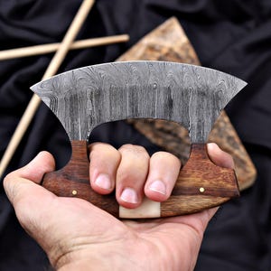 Handmade Damascus Ulu Knife.Alaskan Mezzaluna Ulu Knife, Salad Veggies Rocker Chopper Slicer Cutter.Anniversary Birthday Christmas Gift image 14