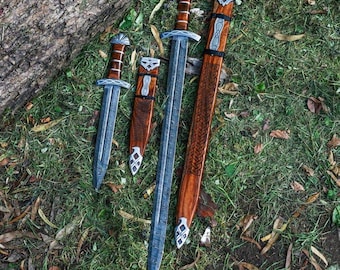 Handmade Damascus Steel Viking Sword Set with Scabbard – Collectible Medieval Replica, 36” .Anniversary Christmas Wedding Gift For Men
